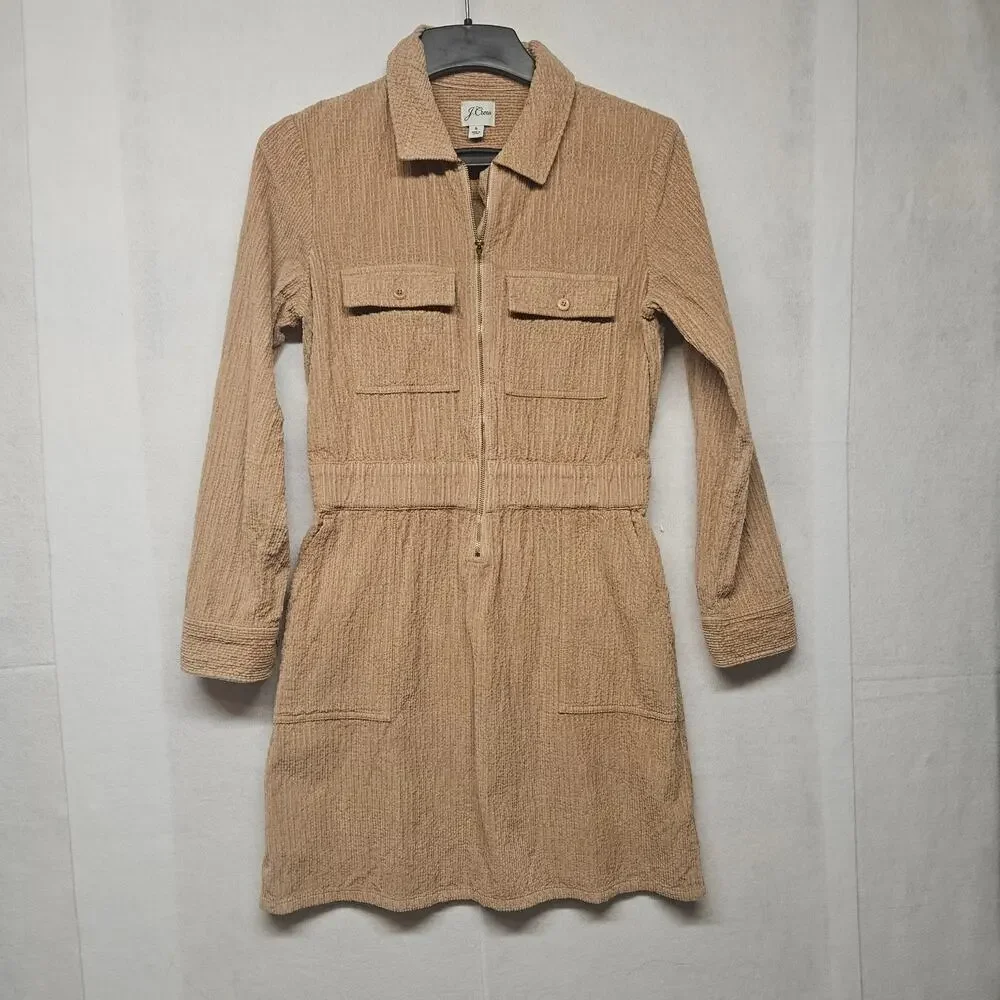 J. Crew Zip-front cinched dress in corduroy Brown Size 6